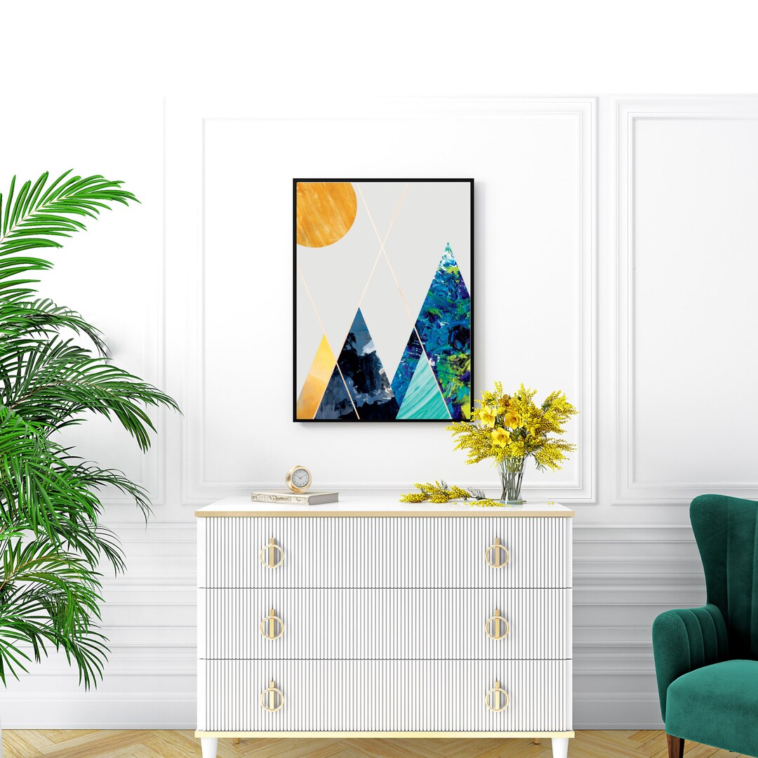 Abstract Blue Mountains Wall Art Boho Nature Digital Print Etsy