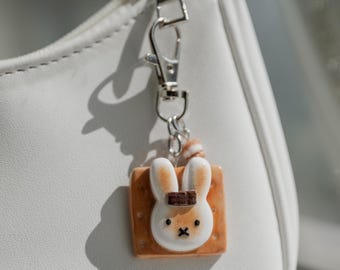Miffy Inspired Bunny S'mores Keychain Charm Magnet Polymer Clay Handmade