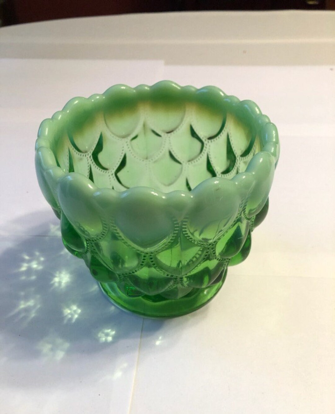 Vintage Small Green Opalescent Glass Bowl. 4 Tall Etsy