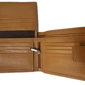Cartera de piel auténtica suave estilo fino de alta calidad con compartimento para billetes y tarjetas de crédito en caja