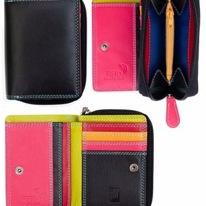 Monedero de piel con RFID Prime Hide London - Pequeño monedero negro multicolor / Estuche de regalo / Cartera de mano y tarjetero de lujo para mujer (estuche de regalo)