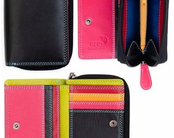 Prime Hide London RFID Leather Purse - Small Black Multi-Color Wallet | Gift Boxed | Luxury Women's Clutch & Card Holder Gift Boxed