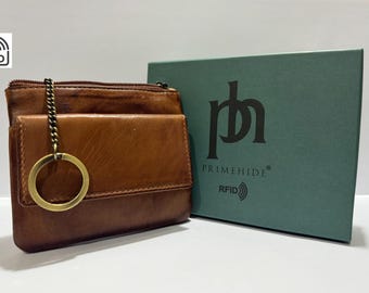 Designer Leather Key-ring & Coin Pouch | Unisex Brown Gift Boxed | Mother's Day Gift Ideas | Keys - Change Holder Gift Boxed