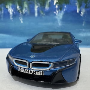BMW i8 1:43 Diecast Model Car by Rastar | Custom Name Plates, Black German Sports Car Collectible, Gift for Car Enthusiasts