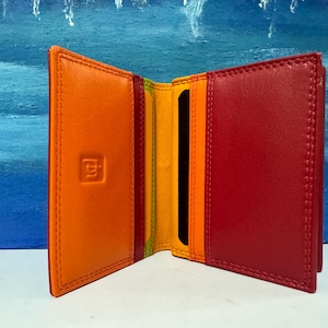 Cartera RAFID multicolor roja y naranja - Tarjetero de piel napa suave - Regalo para el Día de la Madre - En caja