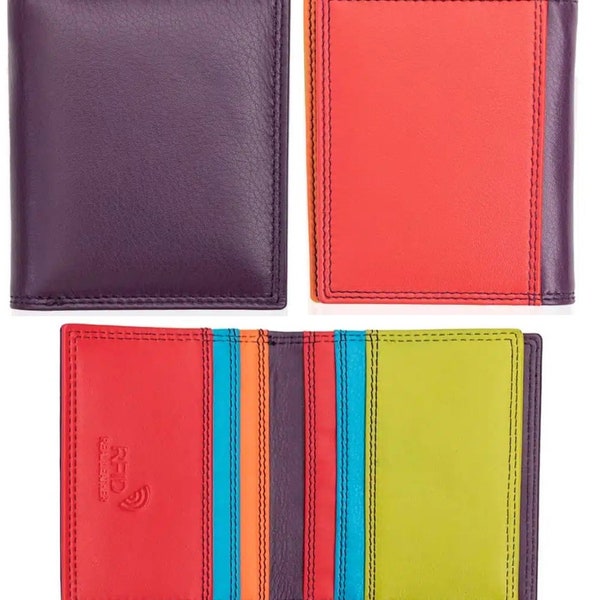 PRIME HIDE Olive/Orange RAFID Block, Soft Nappa leathers Multi Colour Credit Card Holder – Gift Boxed- 6090