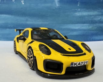 Model samochodu Porsche 911 GT2 RS z dowolnym imieniem, prezent dla chłopca, dziewczynki, męża, żony, wujka, kuzyna, siostrzeńca, brata, bratanka, w pudełku na tort weselny