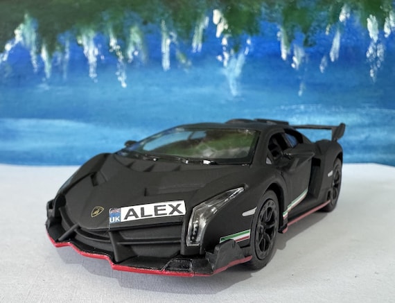 Personalized Name Platelicense Lamborghini Veneno Toy Car, Pull