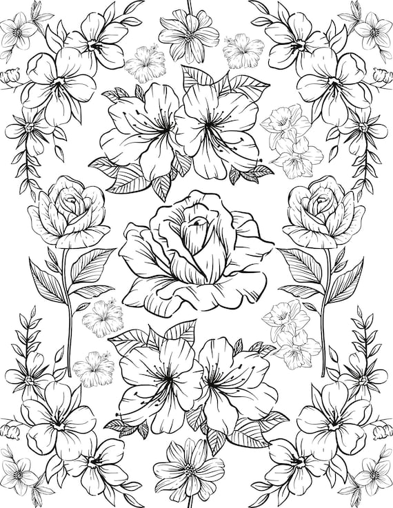 Flowers Coloring Page - Etsy