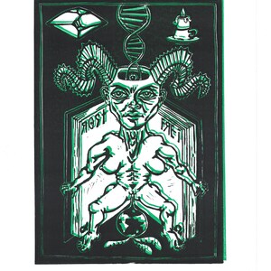 Linocut - Printmaking - Birth of the Earth - two-coloured