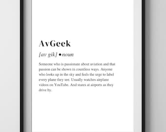 AvGeek Definition Digital Print for DIY Gift for Airline Crew, Av Geek Printable Wall Art for Aviation Geek Gift Idea