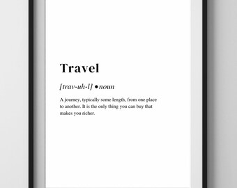 Travel Definition Digital Wall Print, Traveller Gift Printable Wall Art