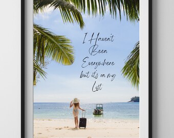 Travel Everywhere List Digital Wall Print, Vacation Paradise Beach Printable Wall Art