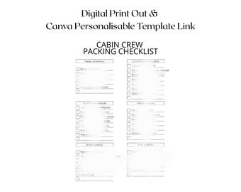 Cabin Crew Packing Check List Digital Print Out for Airline Crew, New Entrant Trainee Flight Attendant Aviation Gift Idea