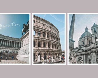 When in Rome Wall Art Bundle: 3 x Rome Travel Prints for Adventure Lovers, Digital Wall Print, Printable Wall Art