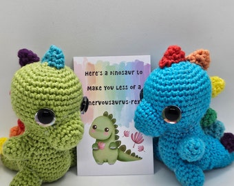 Custom Stress Worry Pet Dinosaur Gift, Emotional Support Crochet, Anxiety Mental Health Gift, Thinking Of You, Encouragement Gift Card