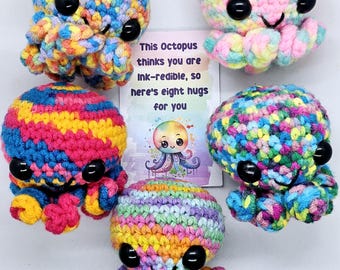 Custom Worry Buddy Octopus, Stress Pet, Crochet Pocket Hug, Worry Pet, Motivational Quote, Mental Health, Encouragement Gift Card