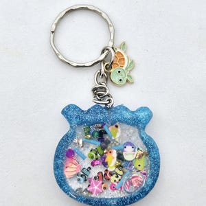 Custom Fish Aquarium Liquid Shaker Keychain, Resin Shaker Keyring, Cute Ocean Keychain, Mermaid Water Bag Charm, Fidget Keychain For Kids