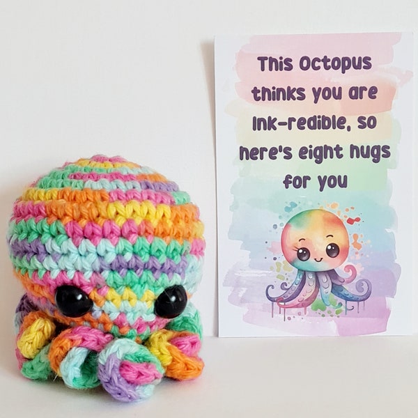 Custom Mini Octopus Stress Pet Keyring, Crochet Pocket Hug, Worry Therapy Pet, Motivational Quote, Mental Health, Encouragement Gift Card