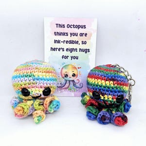 Mini Emotional Support Octopus , Octopus Keyring, Crochet Octopus Keychain Gift, Encouragement Card, Mental Health Gift, Supportive Gifts