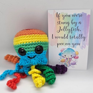 Aangepaste kwal Worry Buddy-sleutelhanger, gehaakte zakknuffel, Worry Therapy-huisdier, grappig motiverende citaat, aanmoediging vriendschap cadeaukaart