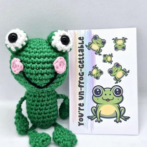 Minikikker stress huisdier sleutelhanger, gehaakte zakknuffel, huisdier zorgtherapie, motiverende citaat, geestelijke gezondheid, aanmoediging cadeaubon, kikker cadeau