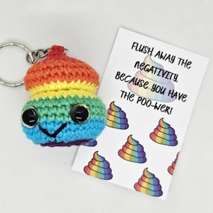 Caca arcoíris de apoyo emocional, compañero de crochet hecho a mano, regalo de bienestar emocional, con tarjeta, regalo de recuerdo, tarjeta de ánimo