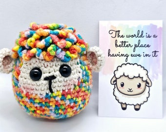 Custom Emotional Support Sheep Worry Buddy, Crochet Pocket Hug, Worry Therapy Pet, Motivational Quote,Encouragement  Card, Sheep Easter Gift