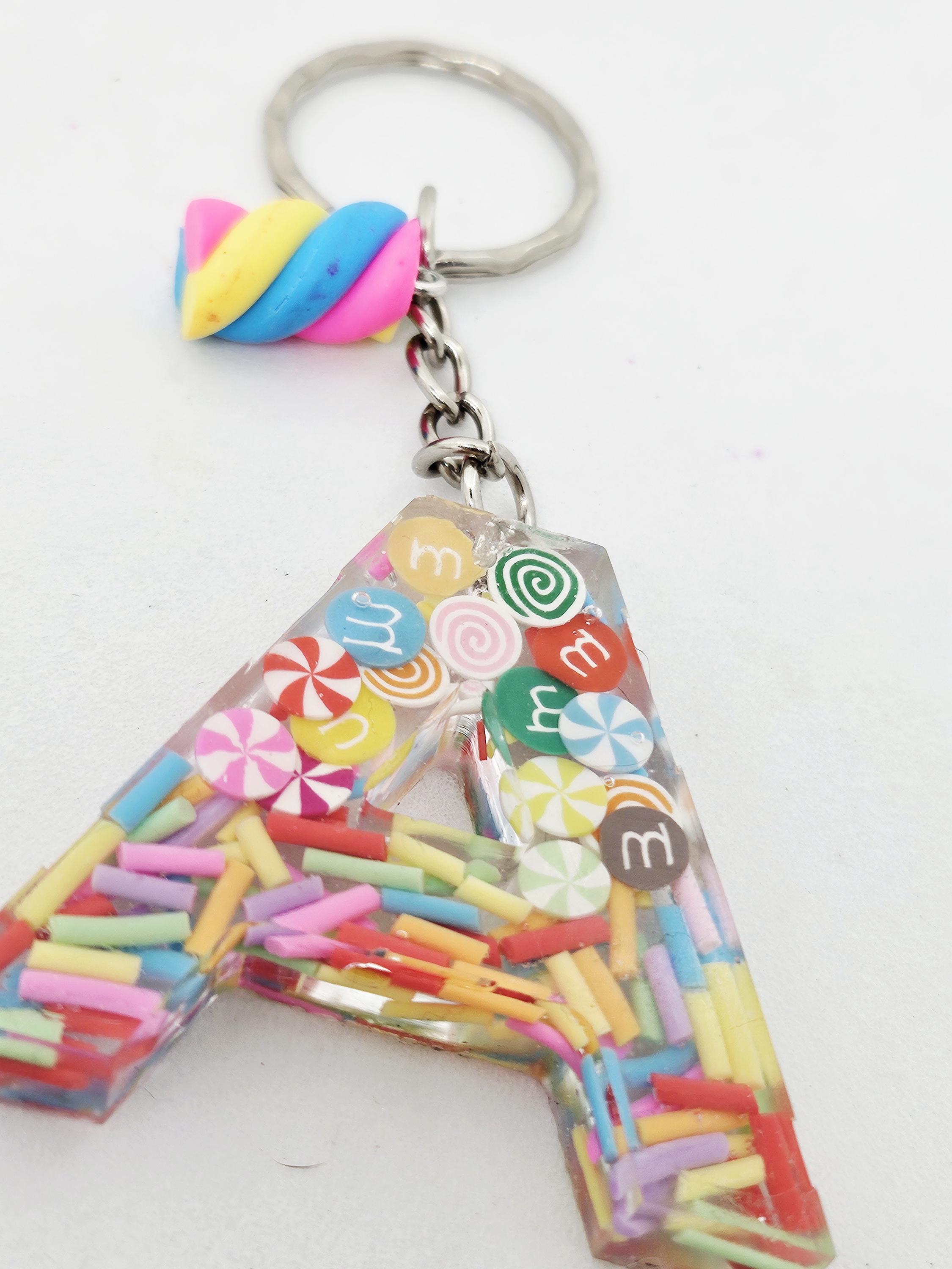 Rainbow Candy Resin Letter Keyring, Personalised Monogram Keychain ...