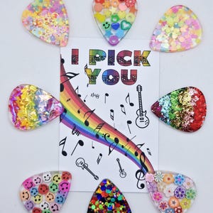 Custom maak je eigen plectrums, plectrums voor ukeleles, plectrums, cadeaus gitaarliefhebber met kaart, muziekcadeaus, symbolische cadeaus, cadeau muzikant