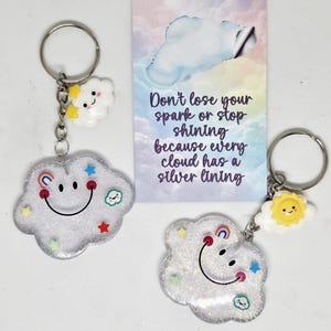 Pocket Hug Cloud, Worry Stone Keyring, Resin Charm Keychain, Positivity Gift, Encouragement Card, Mental Health Gift, Anxiety Relief