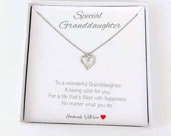 Granddaughter Heart with CZ Sterling Silver Personalised Jewellery Gift For Girls