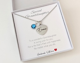 Granddaughter Silver Personalised Name and Birthstone Jewellery Gift For Girls