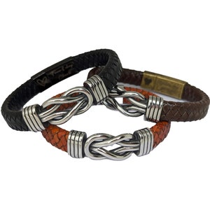 Mens Personalised Engraved Leather Bracelet -Stainless Steel Infinity Knot - Hidden Message - Dad Boyfriend For Him Bracelet