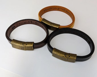 Personalized Leather Secret Message Bracelet: Gift for Him/Her