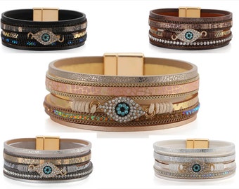 Armband, gelaagdheid, stapel, boho-wikkelarmband, leren armband, leren wikkelarmband dames, cadeau voor haar