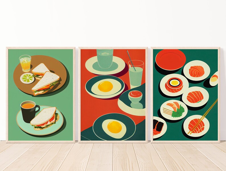 Cute Kitchen Food Art Set of 3 Printable Wall Art Digital Etsy