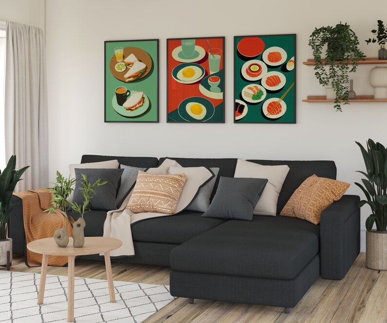 Cute Kitchen Food Art Set of 3 Printable Wall Art Digital Etsy