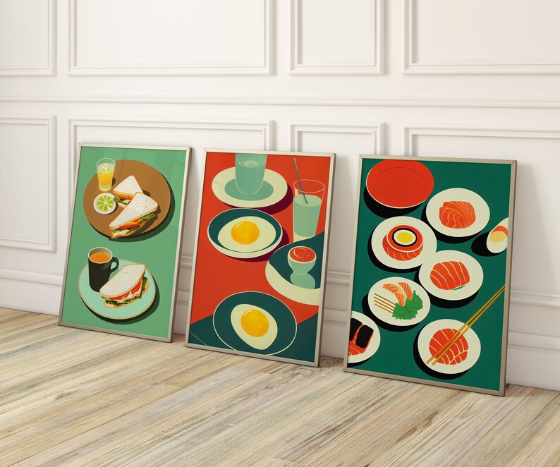 Cute Kitchen Food Art Set of 3 Printable Wall Art Digital Etsy