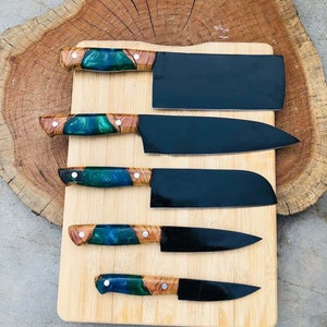 Personalized Chef Set Gift Custom Knife Set for Him, Anniversary Gift, Handmade Kitchen Knives, Gifts for her, Gift for collegue
