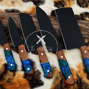 Hand Forged Damascus Steel Chef Set of 5 Knives Kitchen knife Set for Mothers Day Gift for her Chef knife Gift for Him image 2