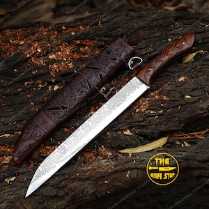 Cuchillo Viking Seax forjado a mano con vaina de madera. Cuchillo personalizado para papá. Regalo de aniversario para él. Regalo de cumpleaños. Regalos para el Día del Padre.