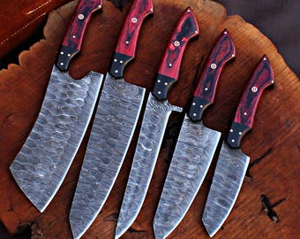 Personalized Damascus Chef Set of 5 Knives Kitchen knife set| Gift for her | Gift for Him| Easter Gifts| Anniversary Gifts| gift For Mom