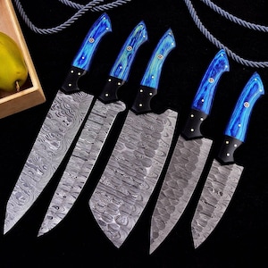Handmade DAMASCUS STEEL CHEF Knife Set Kitchen Knives Set Damascus set for Chef- Birthday Gifts - Anniversary Gifts, gifts for husband