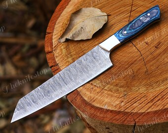 Hand crafted Damascus Chef Knife • Bunka Knife  • Long Lasting Durable Edge • Premium Wood Handle • Perfect Gift for Chefs • Kitchen and BBQ