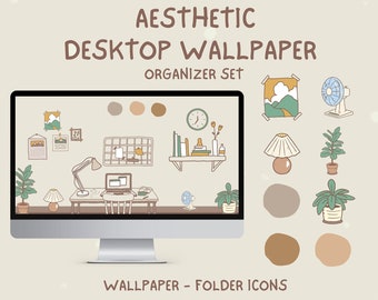 Aesthetic Computer Desktop Theme Background Wallpaper Organizer Set Folder Icons