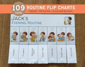 Ochtend- en avondroutine flip-over, bewerkbaar visueel schema | Kleuterschool Preschool Homeschool afdrukbaar | Aangepaste Montessori-routine