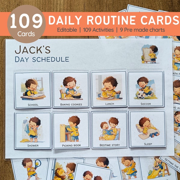 Daily Routine Cards | Visual Schedule for Kids | Daily Rhythm | Chore Chart | Toddler Routine Chart | Preschool Montessori Activity EDITABLE