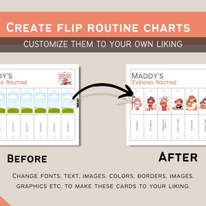 Flip-over Dagelijkse Routinekaarten voor kinderen Peuterritme Ochtend Avond Visuele schemachecklist Montessori voorschoolse educatie Canva BEWERKBAAR afbeelding 3