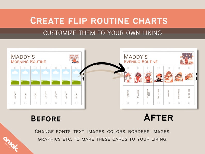 Flip-over Dagelijkse Routinekaarten voor kinderen Peuterritme Ochtend Avond Visuele schemachecklist Montessori voorschoolse educatie Canva BEWERKBAAR afbeelding 3